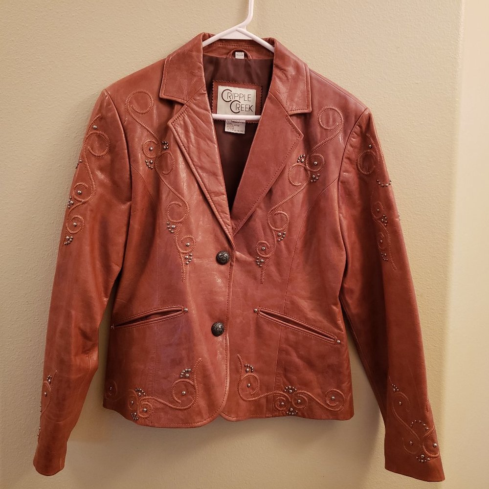 Cripple Creek Women's Medium (M) Vintage Genuine Leather Jacket - Studded/Lined